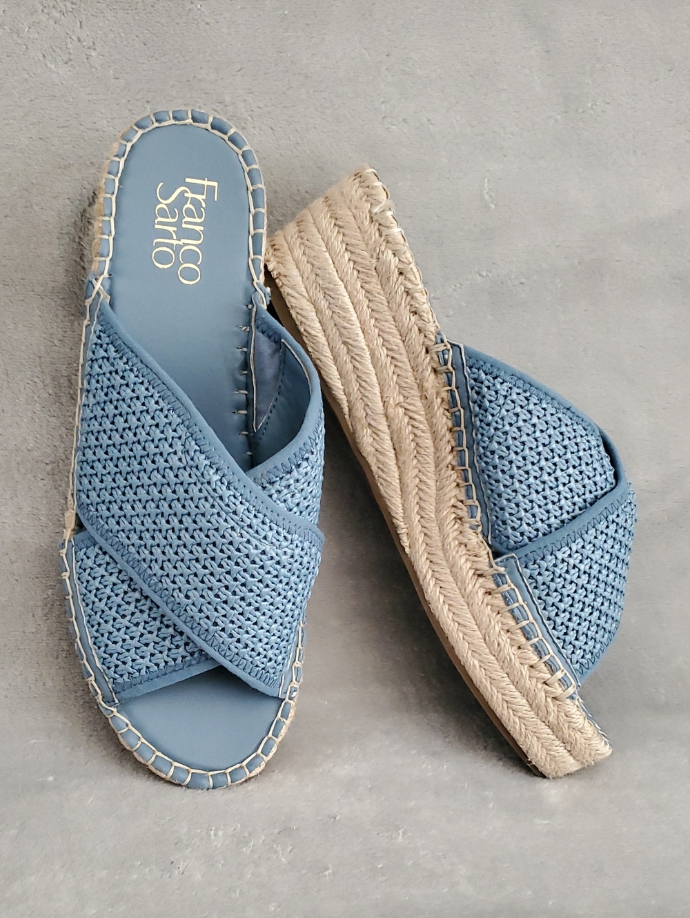 FRANCO SARTO Pamala Blue Woven Espadrille Wedge Platform Sandal SIZE: 8.5M